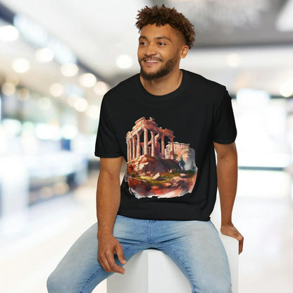 Close-up of the unisex softstyle T-shirt fabric showing smooth texture and subtle heather pattern in charcoal gray