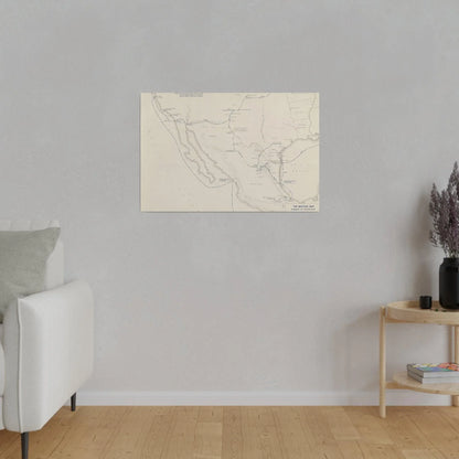 Close-up of detailed canvas texture highlighting vintage War of Mexico illustrations and muted earth-tone coloring