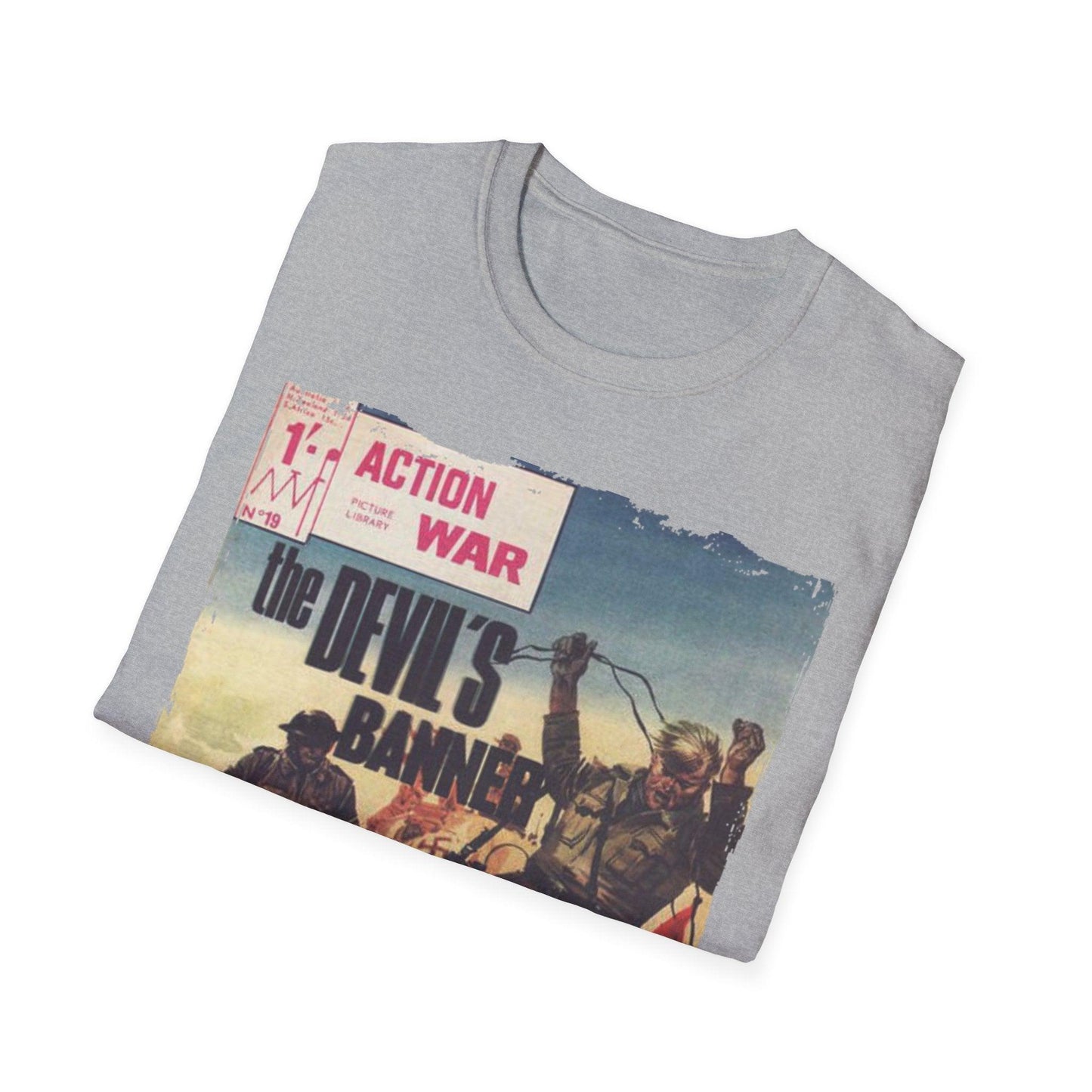 Close-up of the unisex softstyle T-shirt neckline showing reinforced stitching and smooth fabric texture in vibrant black