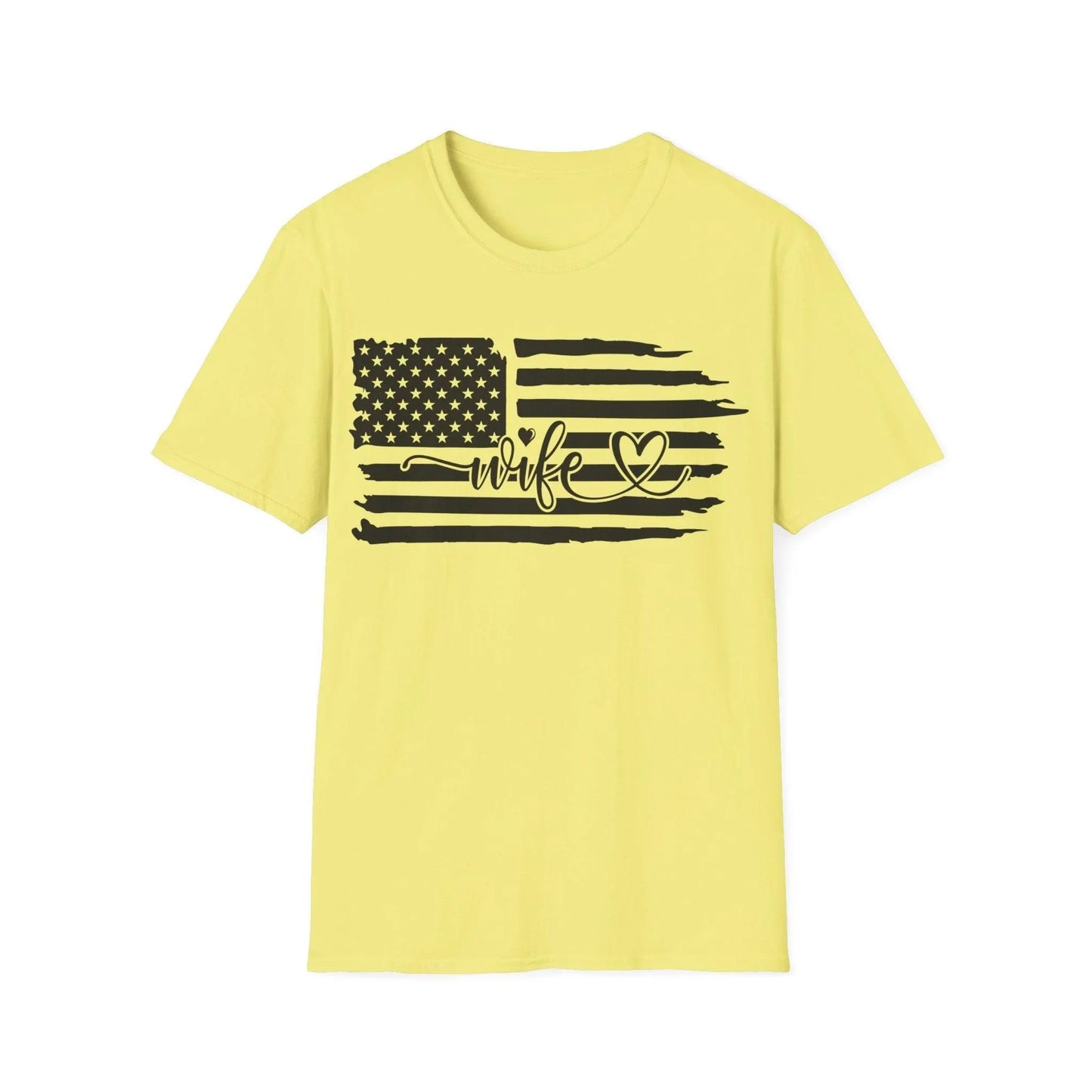 Close-up of black and white distressed American flag graphic on soft cotton fabric, highlighting faded worn texture and