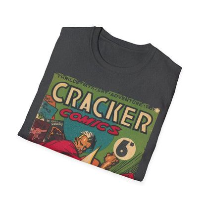 Close-up of the Cracker 1943 T-shirt's navy blue fabric showcasing the smooth, soft cotton blend and subtle stitching