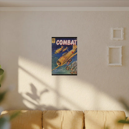 Close-up of textured canvas material highlighting aged, distressed surface and subtle color variations in Combat, Jan 1961