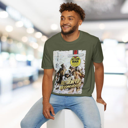 Rear view highlighting the relaxed fit and soft cotton fabric texture of the unisex Action War #7 T-shirt with vibrant