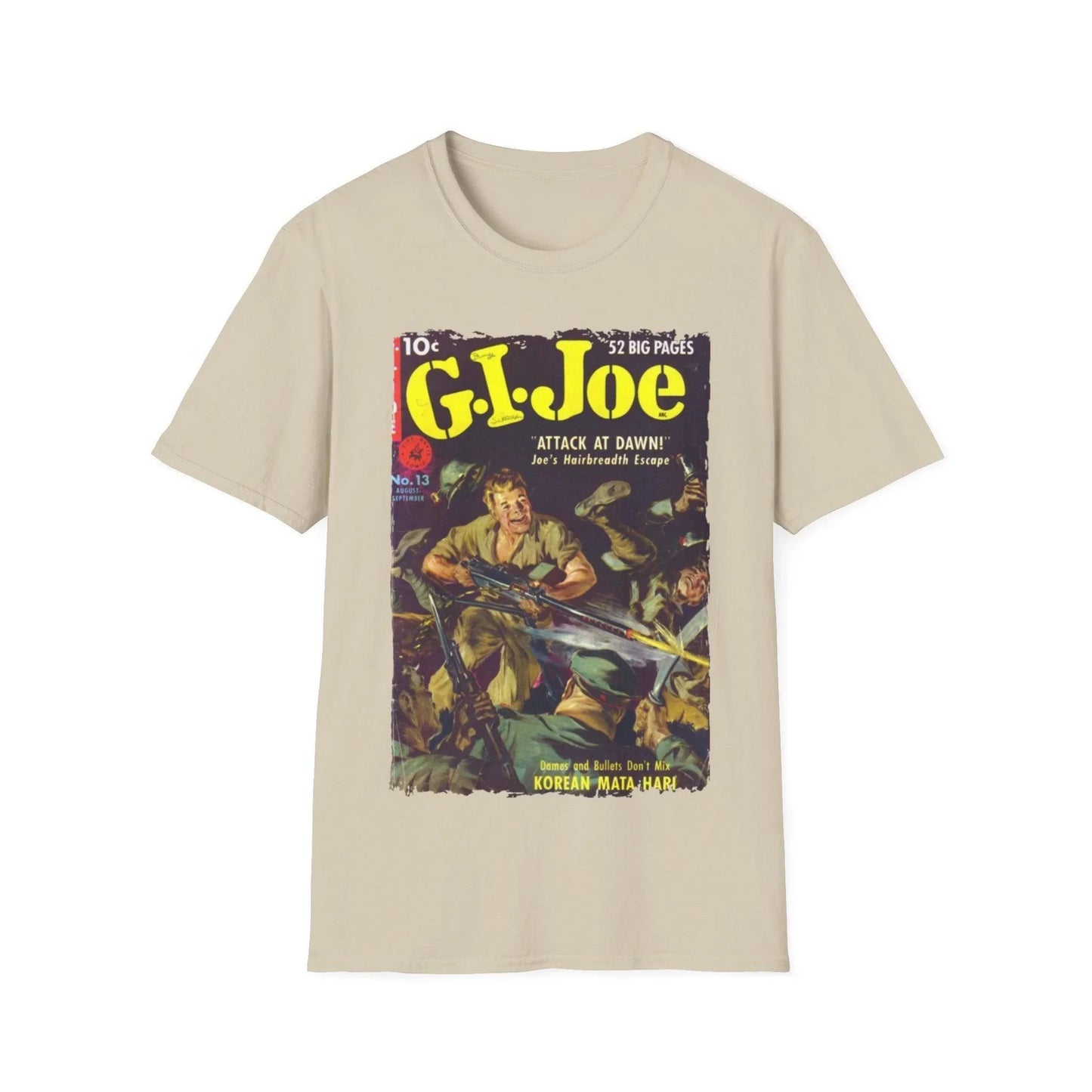 Close-up of the G.I. Joe No.13 t-shirt fabric displaying soft cotton blend texture and vibrant red color detail from a front