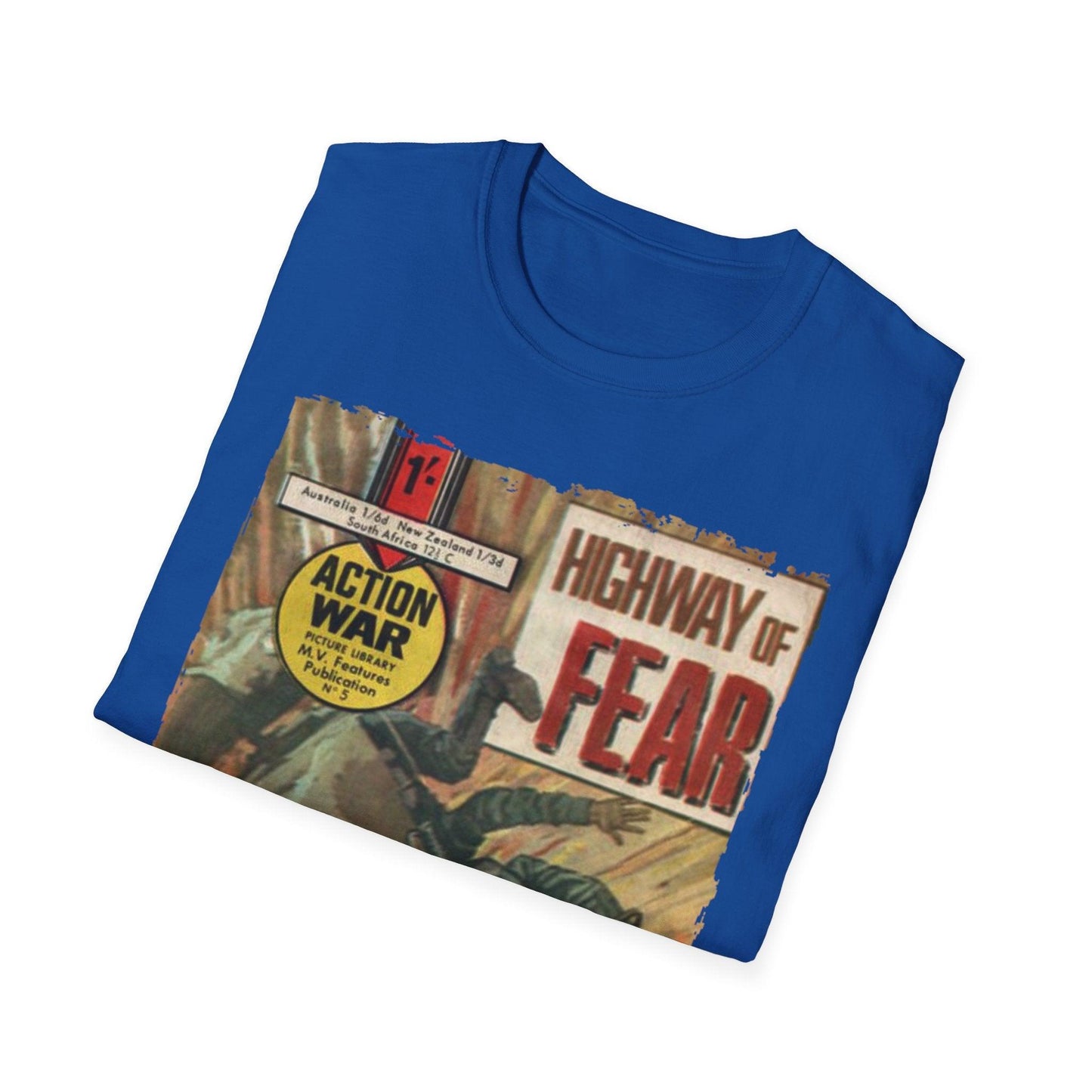 Close-up of the unisex softstyle T-shirt's relaxed fit label inside neckline, highlighting fabric composition and stitching