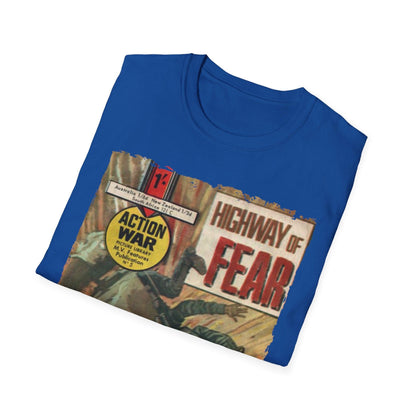 Close-up of the unisex softstyle T-shirt's relaxed fit label inside neckline, highlighting fabric composition and stitching