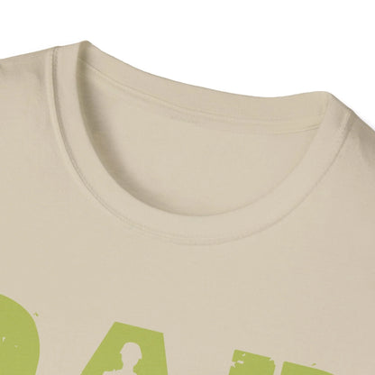 Close-up of the unisex softstyle T-shirt's inside collar showing fabric weave and reinforced stitching in charcoal gray