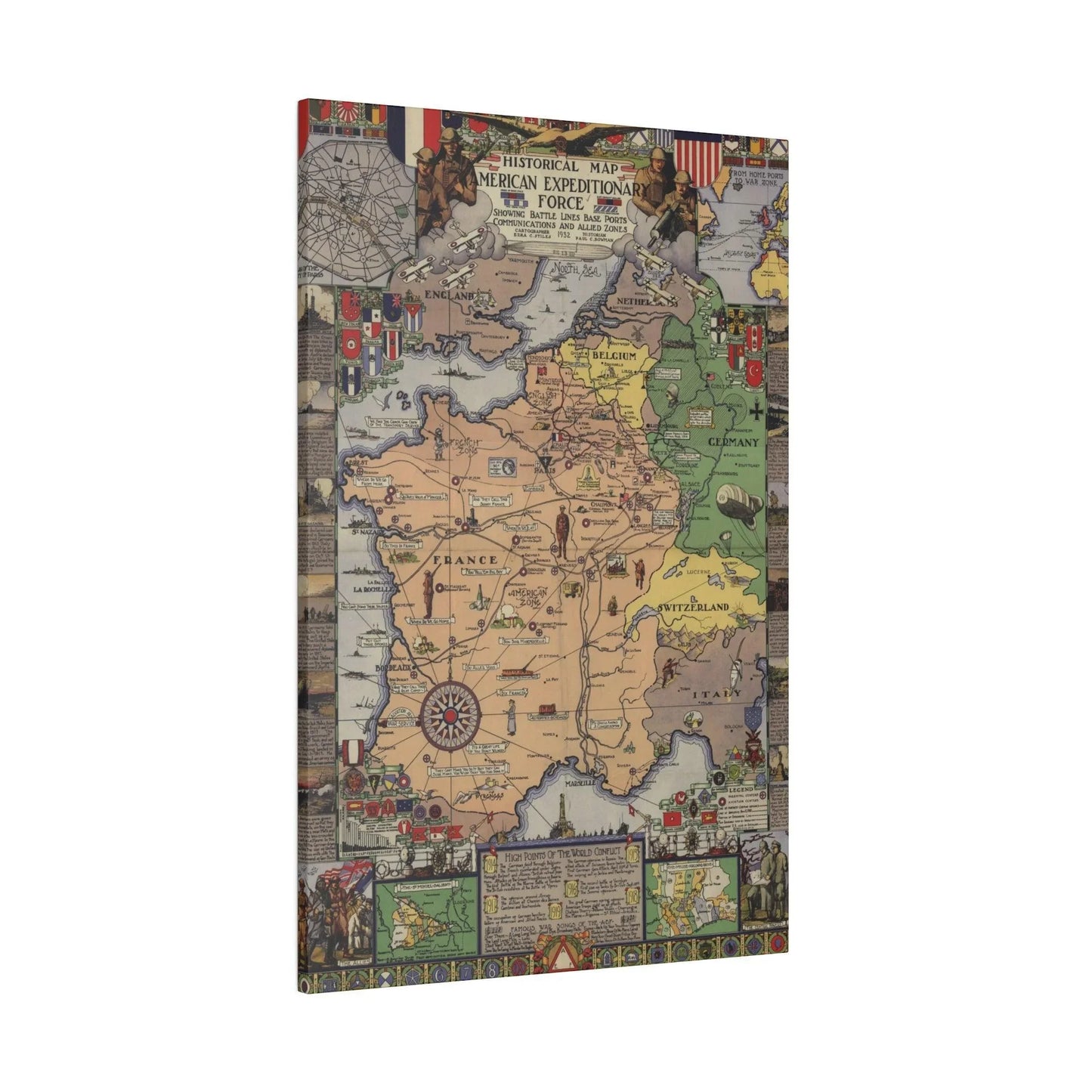 Close-up of the canvas texture highlighting detailed brushstrokes and vintage coloring from the WW1 American Expeditionary