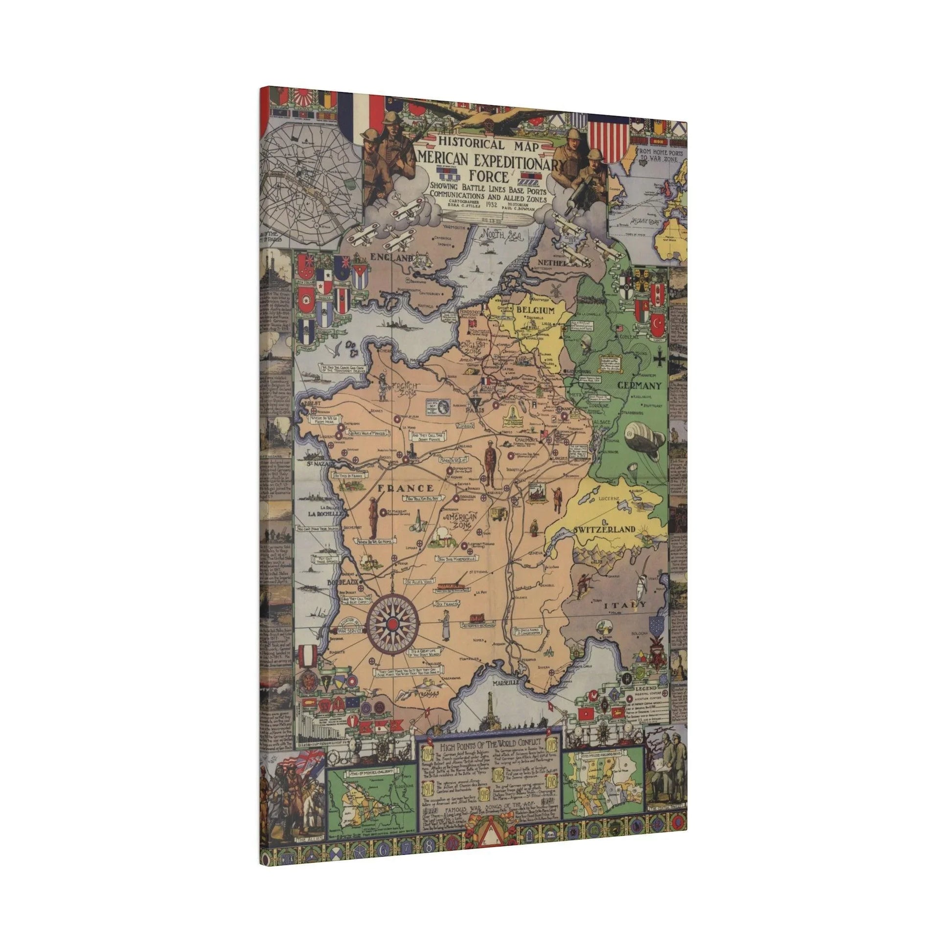 Close-up of the canvas texture highlighting detailed brushstrokes and vintage coloring from the WW1 American Expeditionary