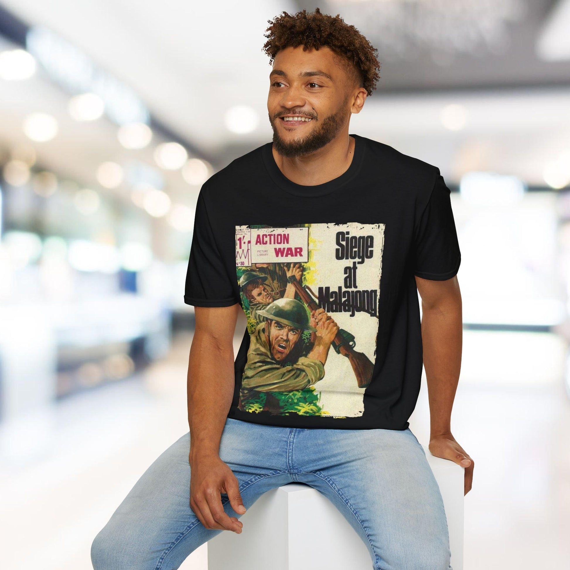 Close-up of the unisex softstyle T-shirt neckline highlighting the smooth ribbed collar and subtle stitching detail in