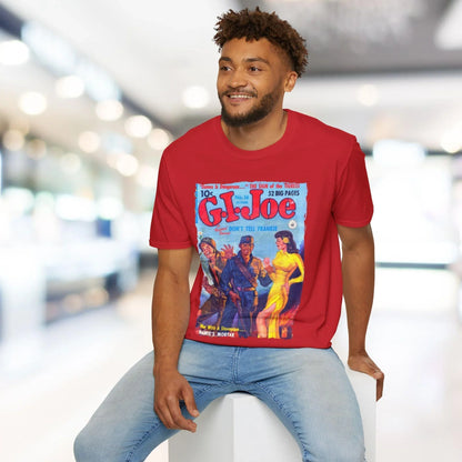 Close-up of the soft cotton fabric showing subtle heather texture and relaxed fit crew neckline of the unisex T-shirt in