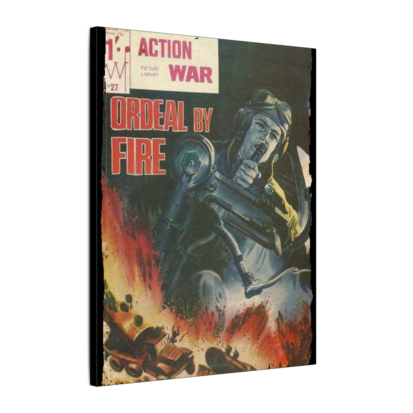 Close-up of the canvas texture showcasing vintage printing detail from Action War #27 comic book style artwork