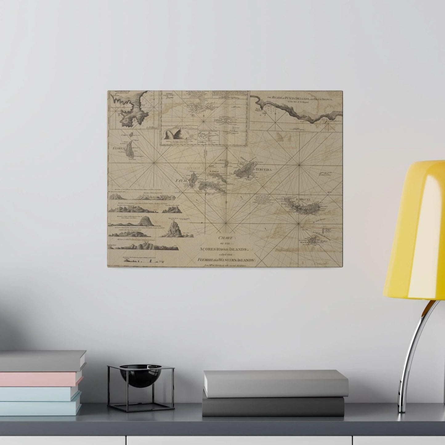 Aerial perspective highlighting the intricate coastline and vibrant island colors on the Chart of the Acores Islands canvas