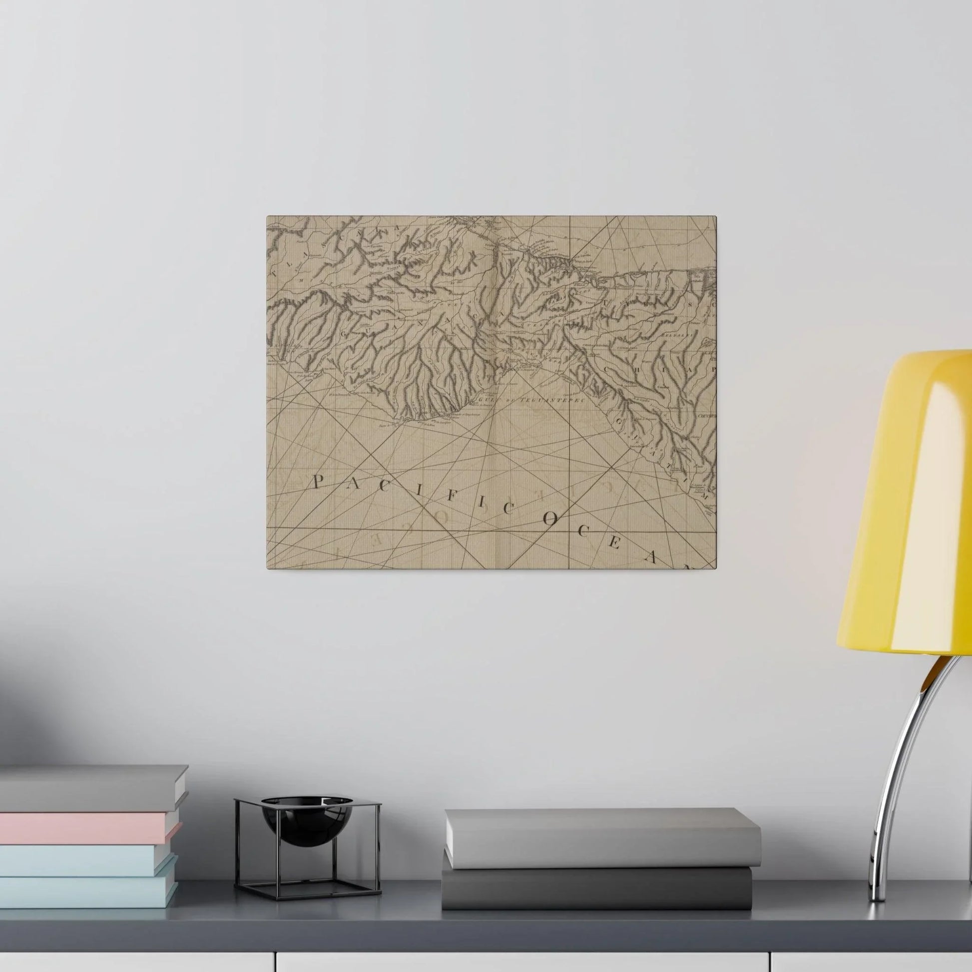 Close-up of the textured canvas surface highlighting subtle brushstroke details and aged coloration of the Coast of New