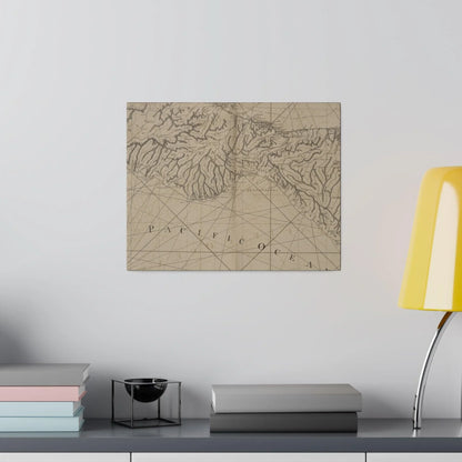 Close-up of the textured canvas surface highlighting subtle brushstroke details and aged coloration of the Coast of New