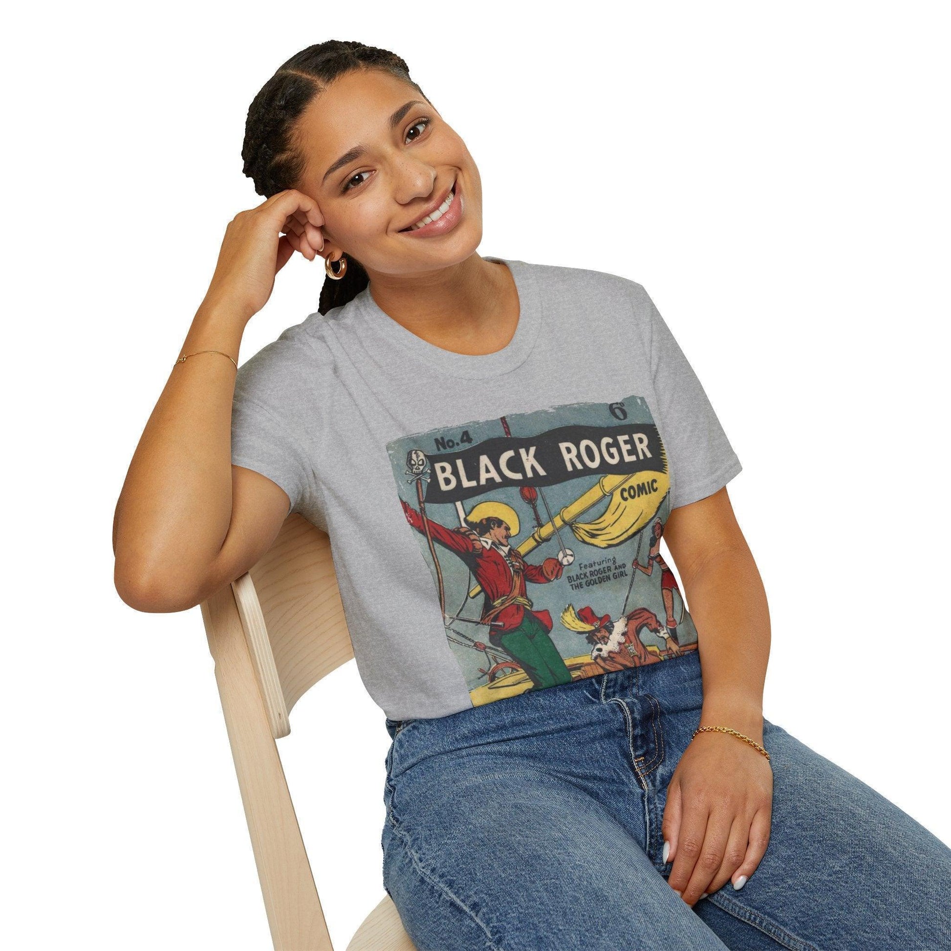 Close-up of black fabric texture highlighting the soft cotton blend and subtle heather pattern at the T-shirt's neckline