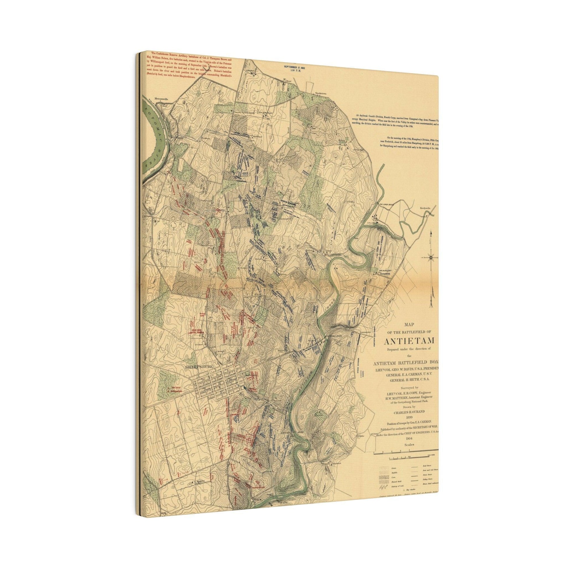 Close-up of detailed canvas texture highlighting the realistic printed battlefield scene and subtle color variations.