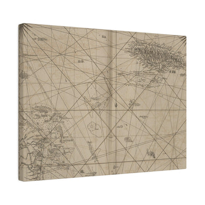 Close-up of vibrant Caribbean map illustration on textured canvas, highlighting detailed island labels and colorful