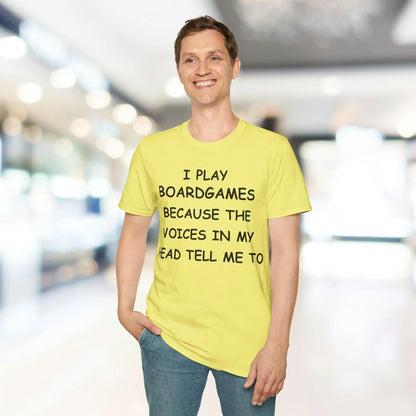 Close-up of the black unisex softstyle T-shirt neckline and subtle fabric texture from a slightly elevated front angle.