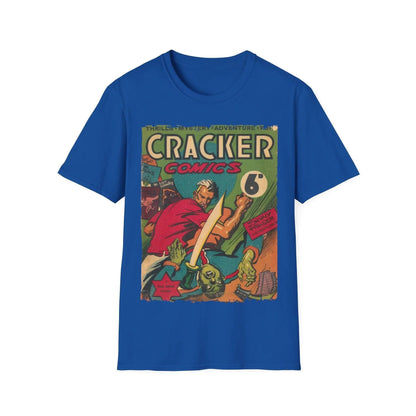 Close-up of the Cracker 1943 T-shirt’s soft heather grey fabric showing subtle texture and relaxed fit neckline detail.