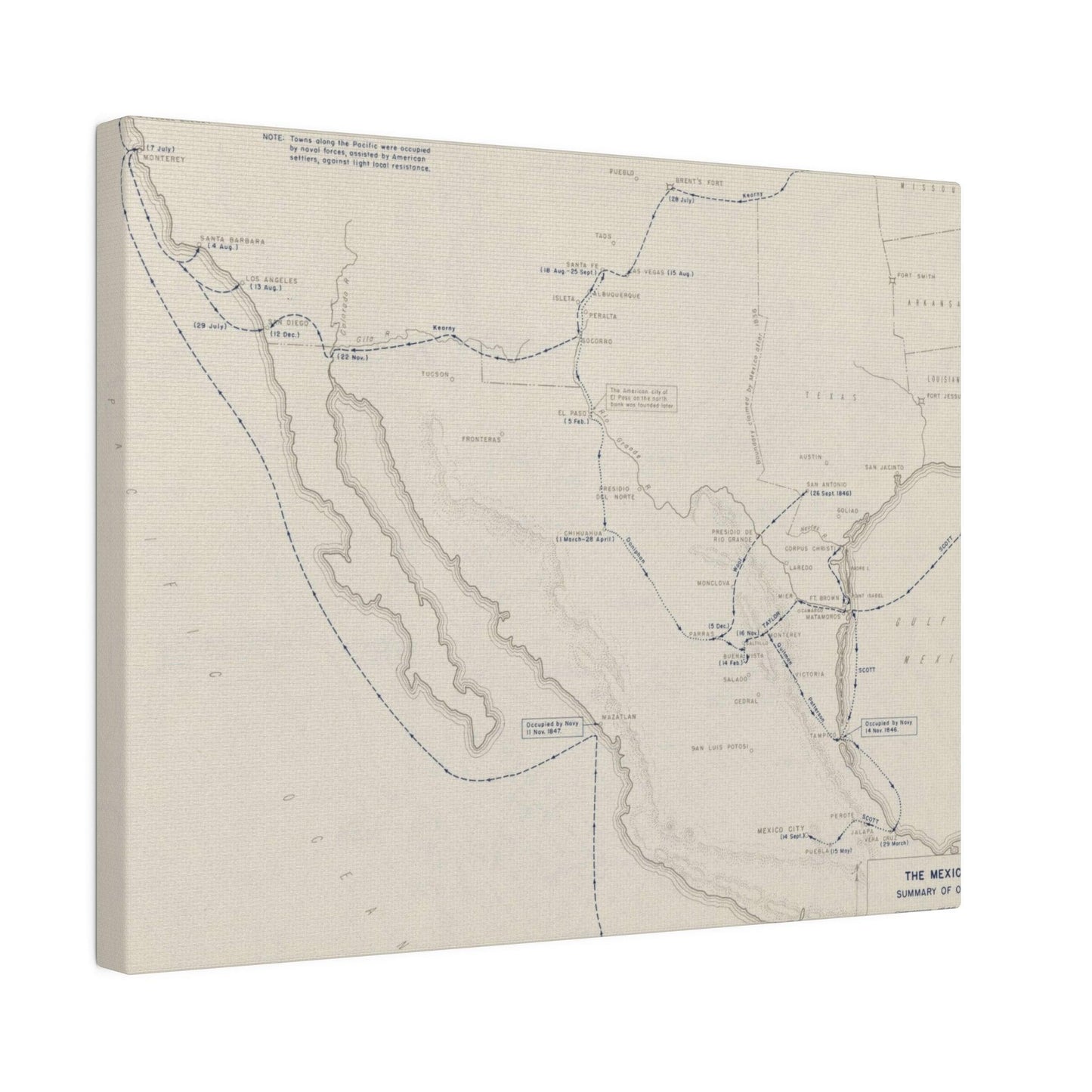 Close-up of weathered canvas texture highlighting vintage style and aged finish on the Mexican War Operations 1846-1847