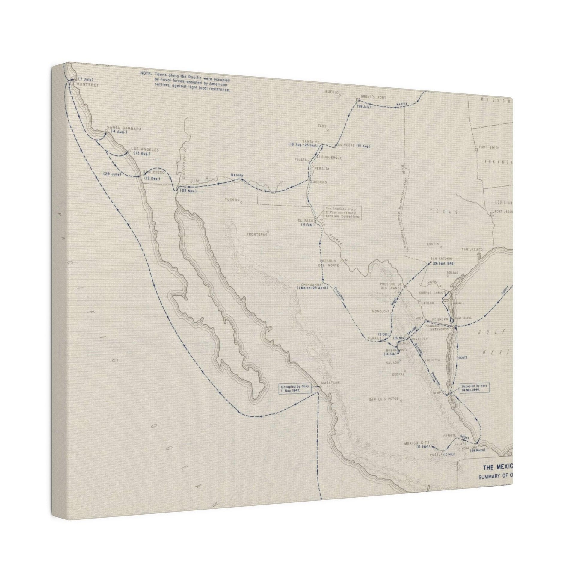 Close-up of weathered canvas texture highlighting vintage style and aged finish on the Mexican War Operations 1846-1847