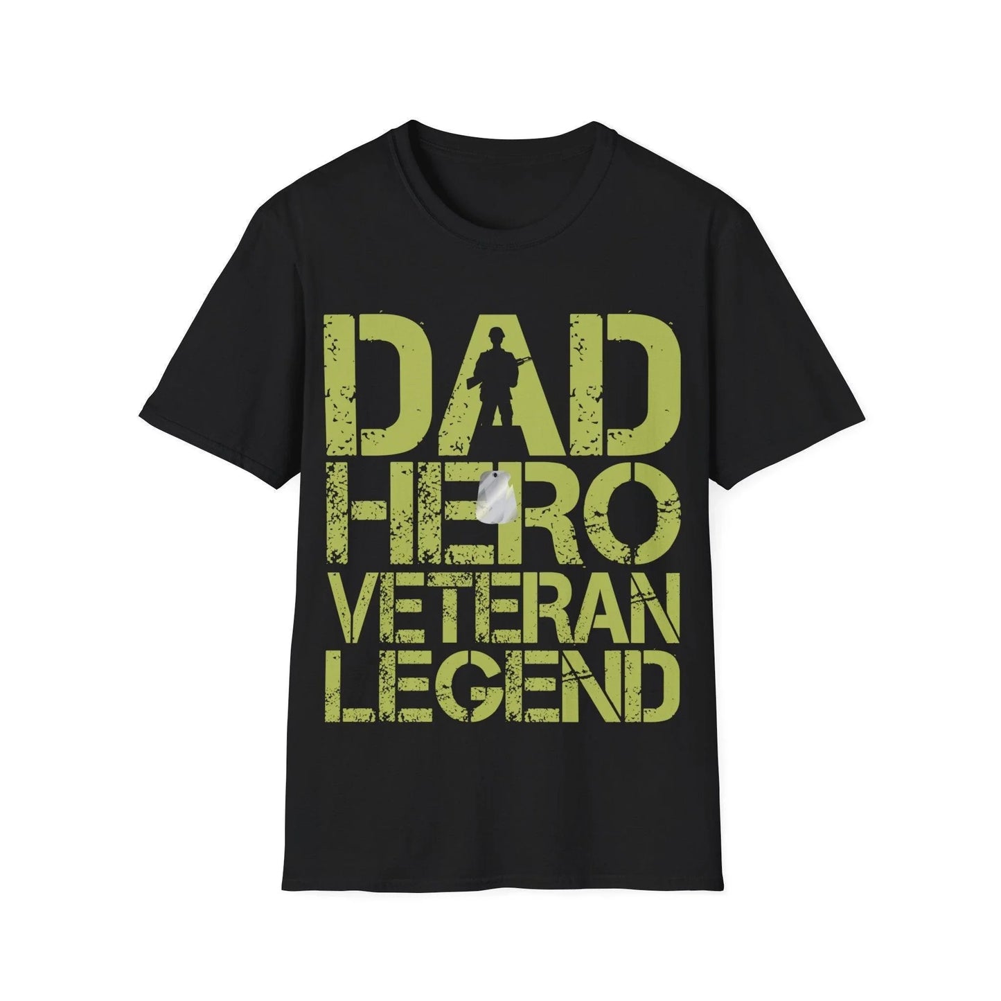 Printify Dad Hero Veteran Legend unisex softstyle crew neck T-shirt in heather navy cotton, regular fit, DTG print