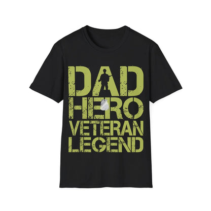 Printify Dad Hero Veteran Legend unisex softstyle crew neck T-shirt in heather navy cotton, regular fit, DTG print
