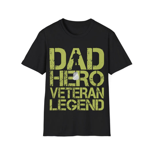 Printify Dad Hero Veteran Legend unisex softstyle crew neck T-shirt in heather navy cotton, regular fit, DTG print