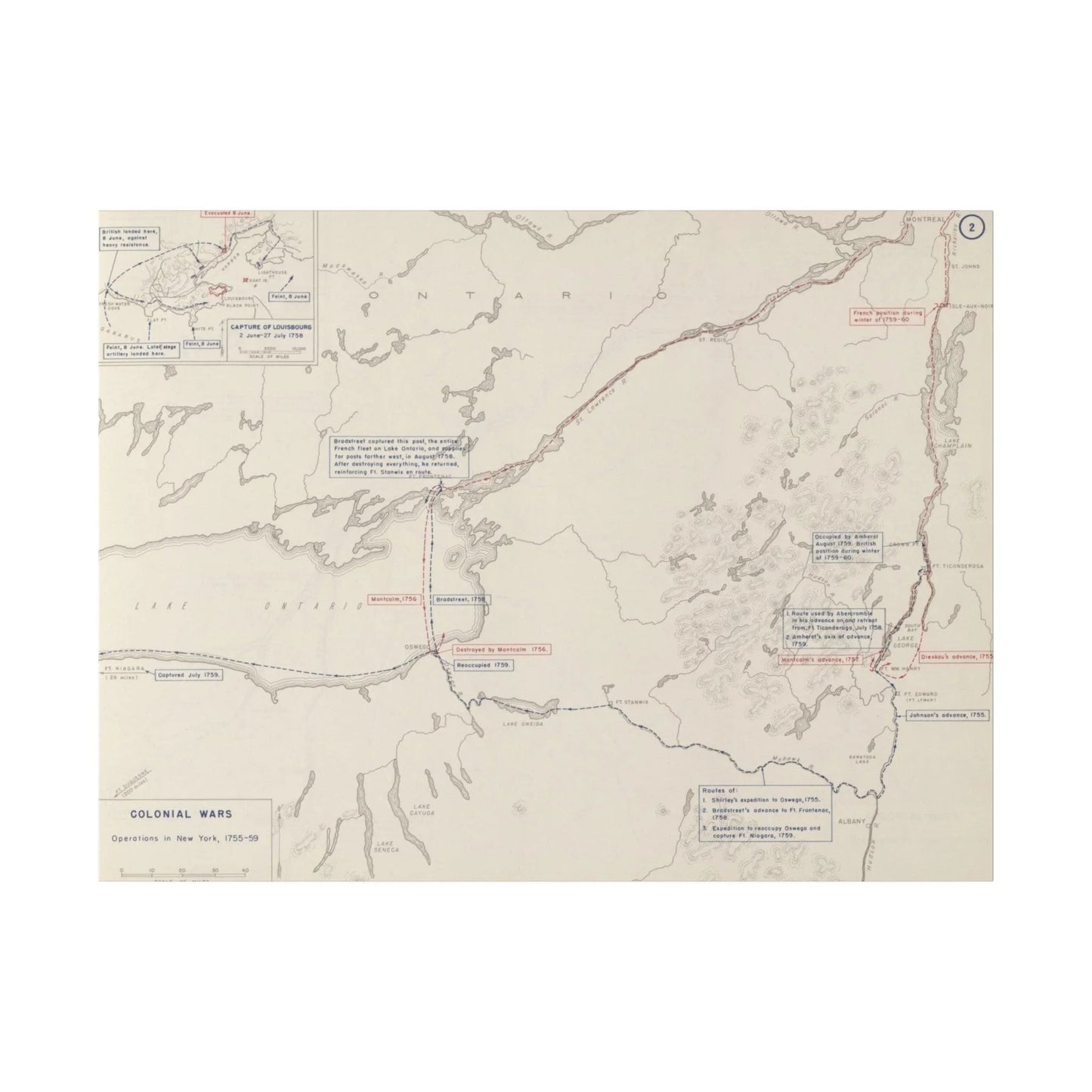 Printify canvas of Colonial Wars, Operations in New York 1755-1759 in matte finish, 24x36 inches, eco-friendly wall decor