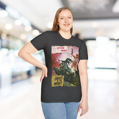 Close-up of the unisex softstyle T-shirt's collar displaying reinforced double-stitched neckline and subtle stitching