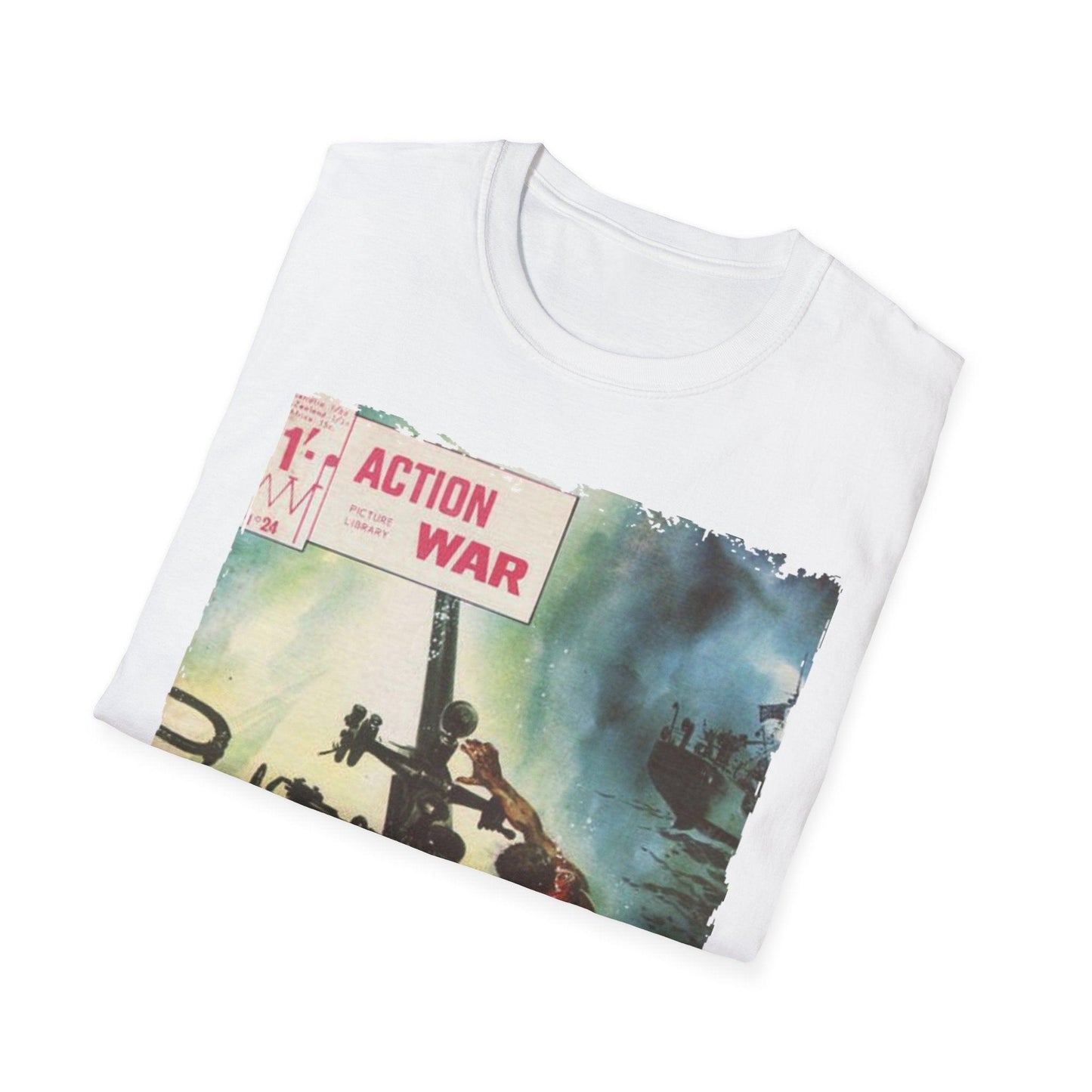 Close-up of the unisex softstyle T-shirt neckline showcasing smooth crewneck binding and subtle stitching detail.