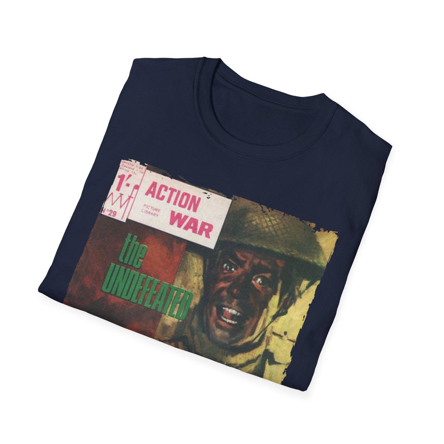 Close-up of the unisex softstyle T-shirt's creamy beige fabric showing subtle texture and relaxed fit around the neckline