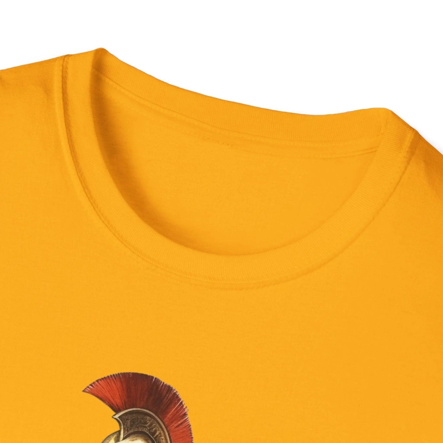 Close-up of the unisex softstyle T-shirt’s neck and shoulder seam in heather gray, highlighting smooth stitching and fabric