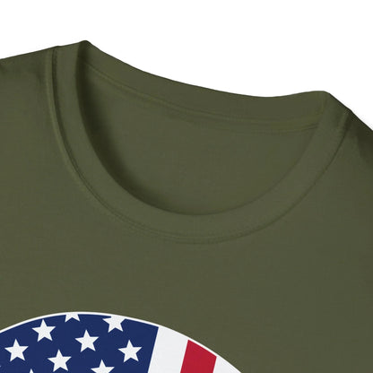 Close-up of the American Skull Flag design on the front chest area, highlighting vibrant colors and detailed print on the