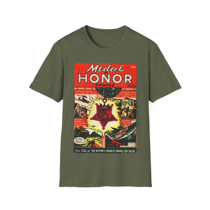 Close-up of the soft, heather gray fabric texture and subtle stitching details on the unisex T-shirt’s shoulder seam