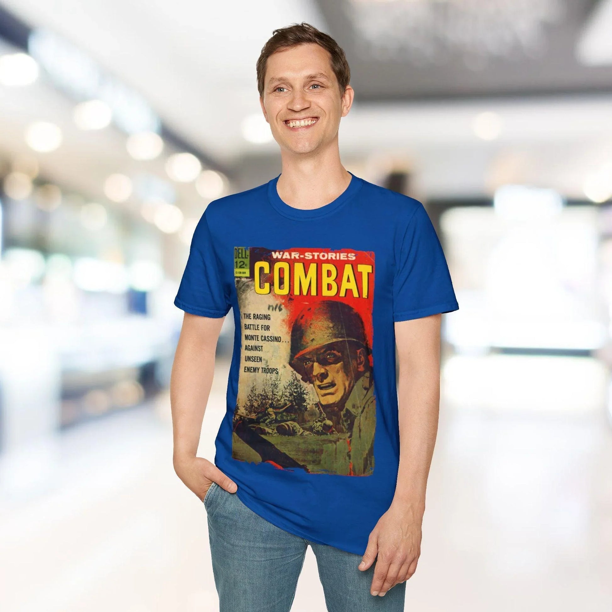 Rear detail showing the comfortable relaxed fit, vintage navy color, and classic crew neckline of the Combat Sept 1963