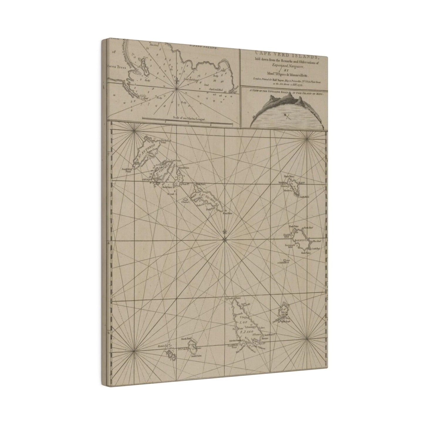 Close-up of colorful Cape Verde Islands canvas highlighting intricate map details and vibrant coastal outlines.