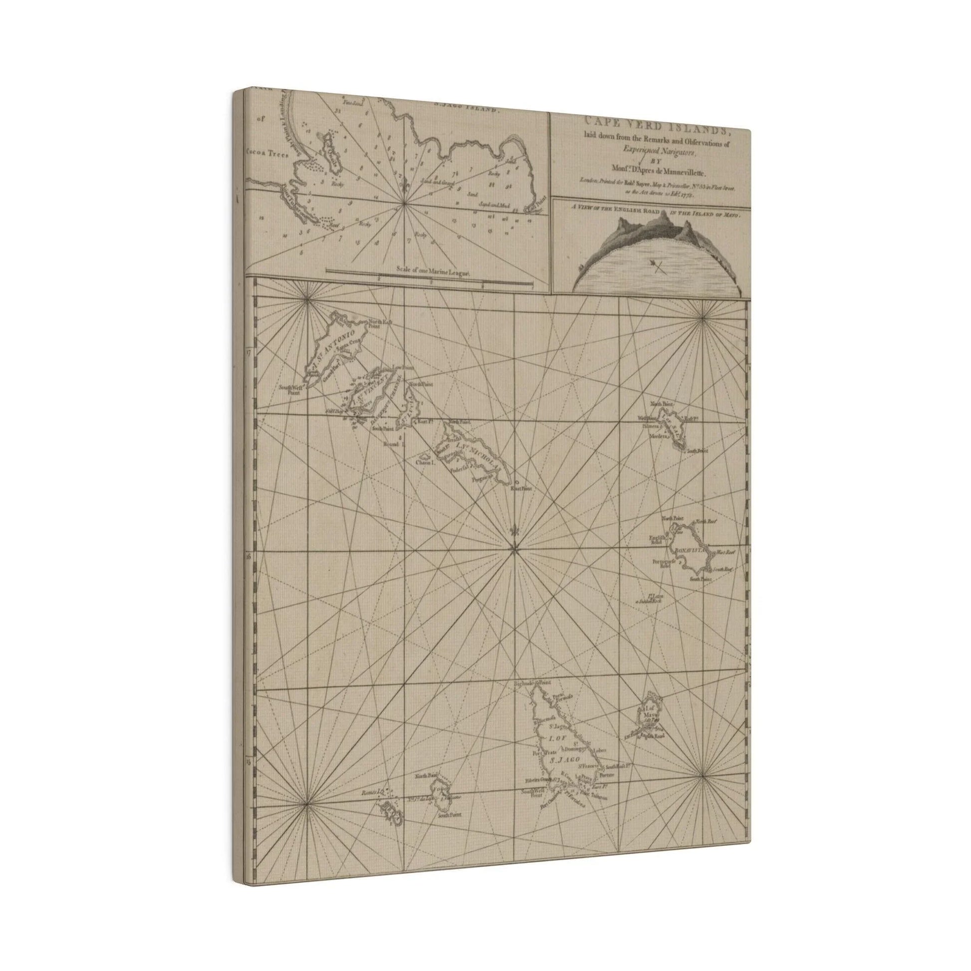 Close-up of colorful Cape Verde Islands canvas highlighting intricate map details and vibrant coastal outlines.