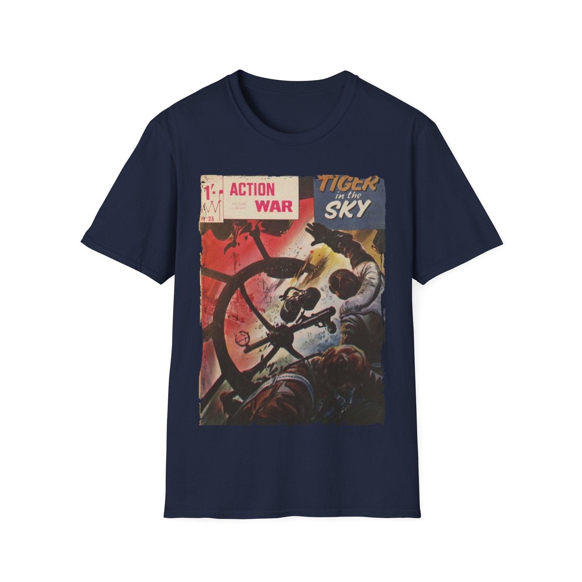 Close-up of the unisex softstyle T-shirt collar detailing the relaxed fit and heather gray fabric with subtle texture.