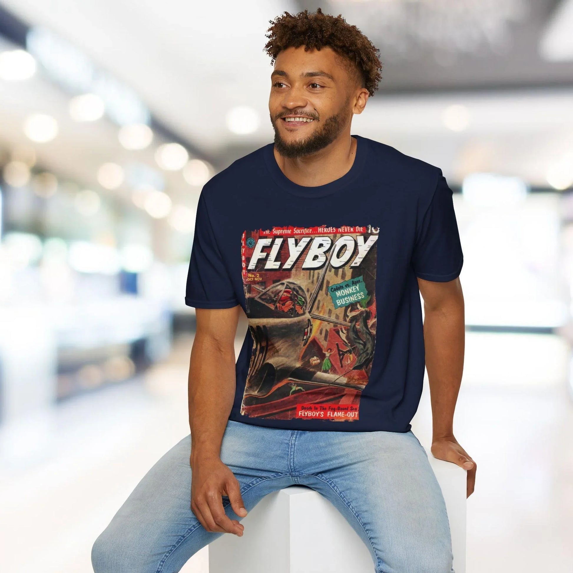 Close-up of the Flyboy No.2 T-shirt neckline showcasing the smooth ribbed collar and reinforced stitching in relaxed fit