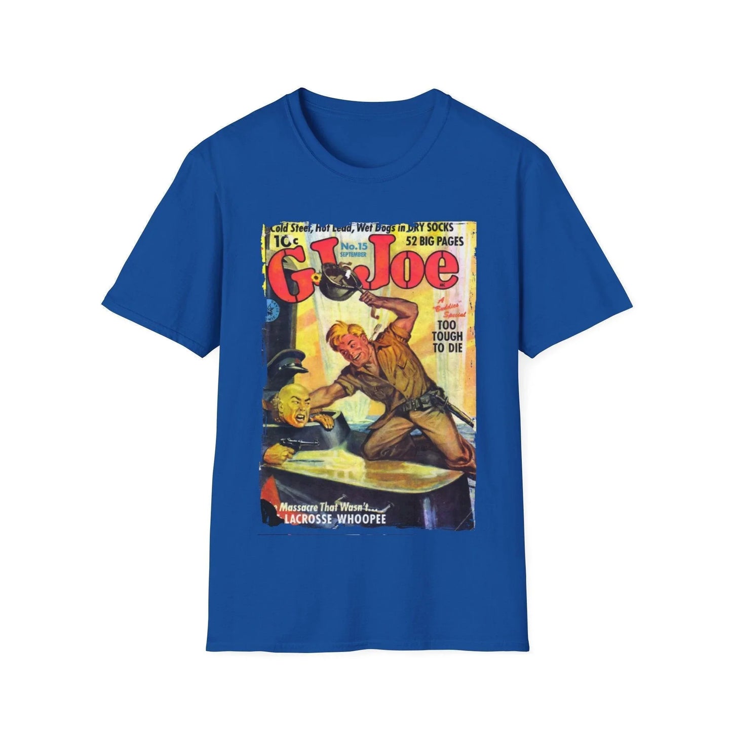 Front lower corner showcases soft cotton fabric and subtle stitching details of the unisex slim-fit navy T-shirt with crew