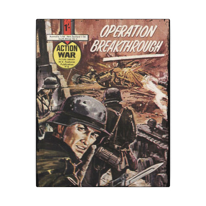 Close-up of textured canvas surface highlighting the detailed brushstroke pattern on the Action War #4 print panel