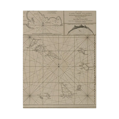 Close-up of vibrant nautical map detailing the textured canvas surface and intricate linework for Cape Verde Islands artwork.