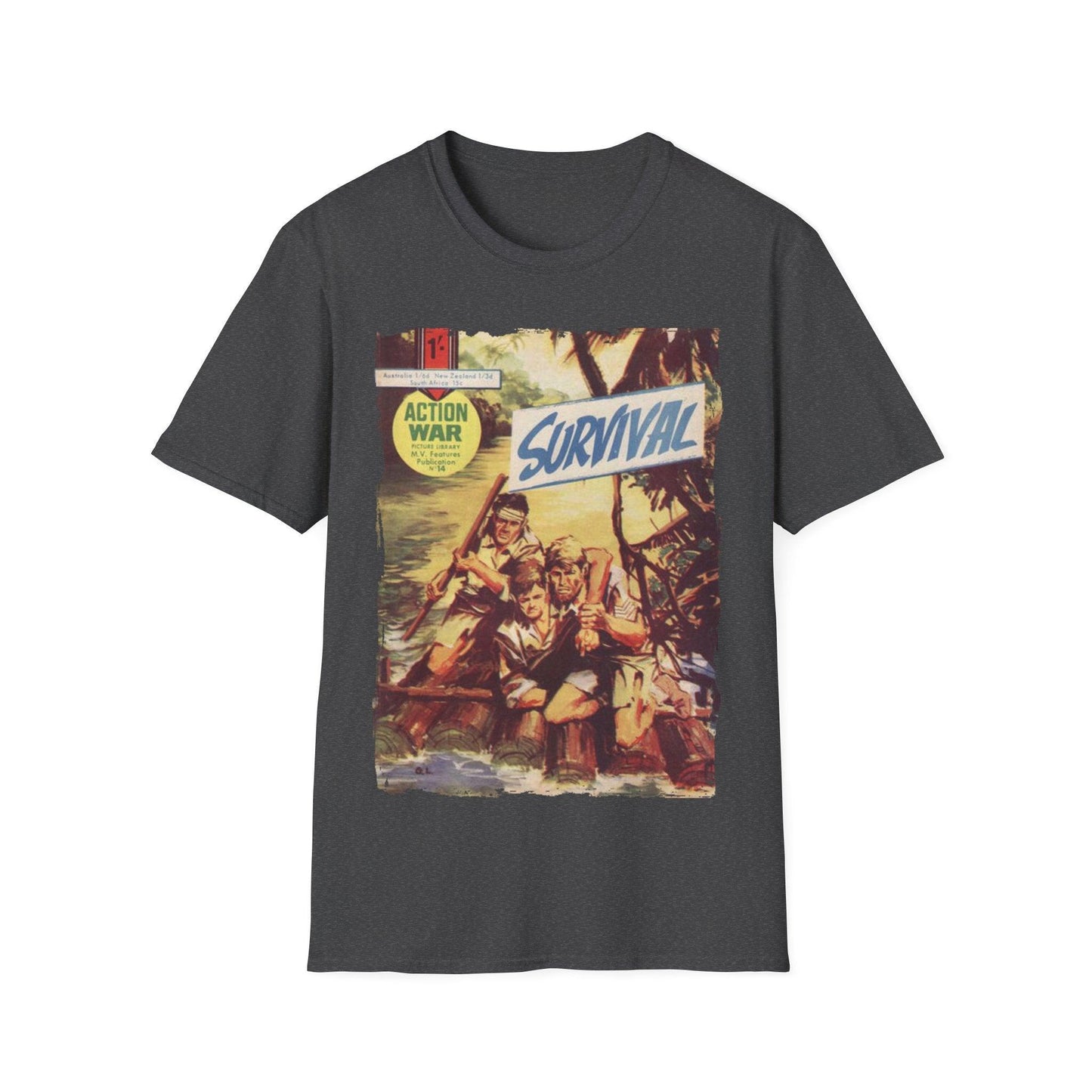 Close-up of the unisex softstyle T-shirt's navy color and relaxed fit, highlighting smooth cotton fabric and subtle