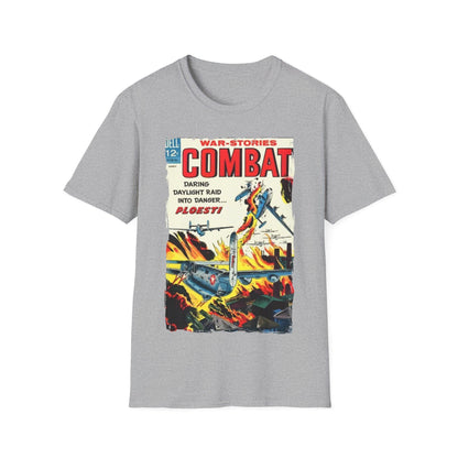 Close-up of the Combat March 1967 T-shirt’s neck trim with reinforced stitching and faded black color on relaxed fit fabric