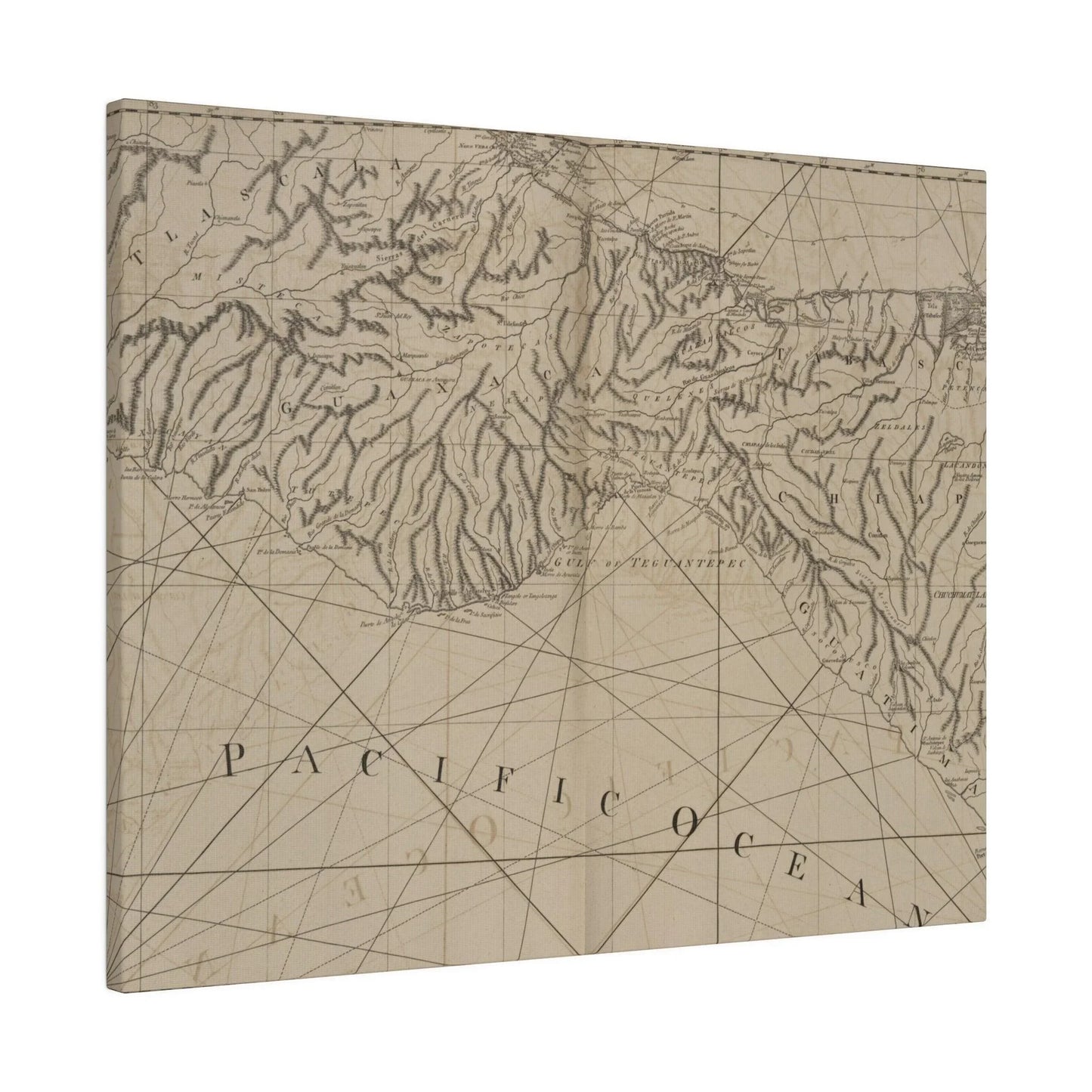 Close-up of textured canvas surface highlighting subtle brushstroke details and matte finish from this angled perspective.