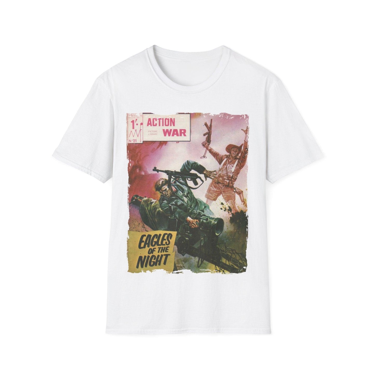 Close-up of the unisex softstyle T-shirt's relaxed fit and vibrant black color, highlighting the smooth fabric texture and