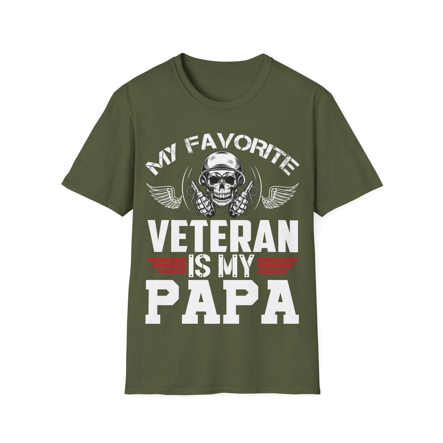 Favorite Veteran Papa unisex cotton crew neck T-shirt in navy with regular fit and printed graphic by Printify