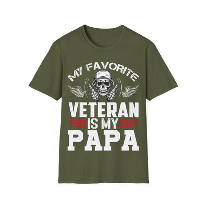 Favorite Veteran Papa unisex cotton crew neck T-shirt in navy with regular fit and printed graphic by Printify